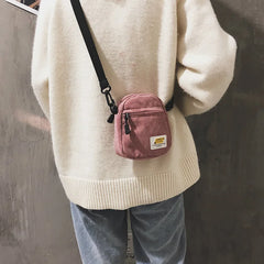 Women Corduroy Crossbody Bag Small Shoulder Purse Pink Zipper Key Phone