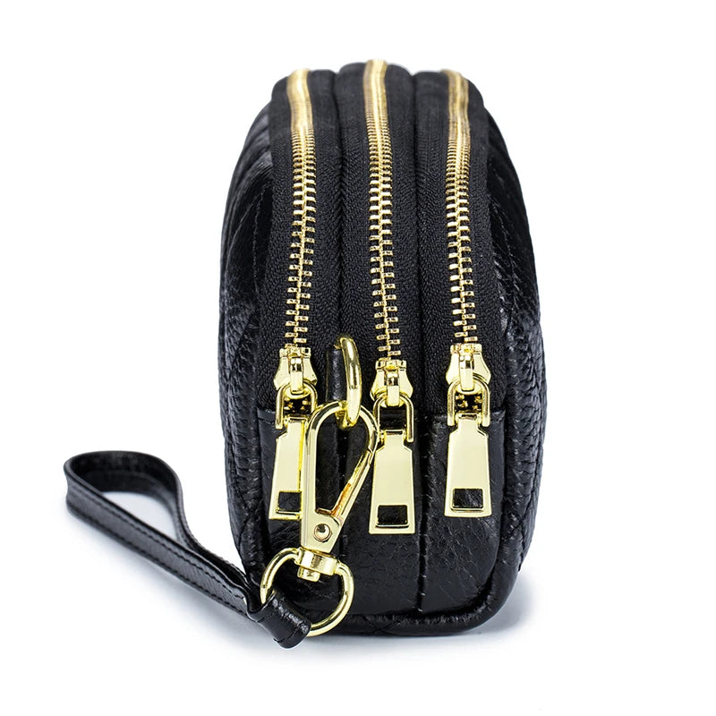 Women Long Wallet Leather 3-layer Zipper Purse Bag Large Capacity Wristlet