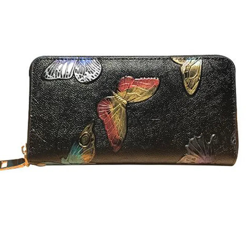 Women Long Wallet Leather 3D Embossing Clutch Bag Large Zipper Hangbags