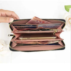 Women Long Wallet Leather 3D Embossing Clutch Bag Large Zipper Hangbags