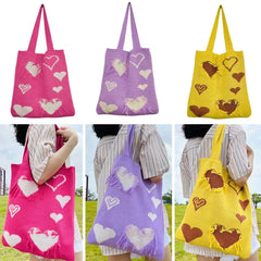 Heart Print Crochet Hobo Knitting Handbags Totes Shoulder Bags