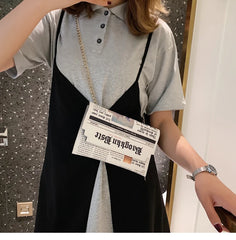 Women Envelope Messenger Bag Clutch with Chain Print PU Single