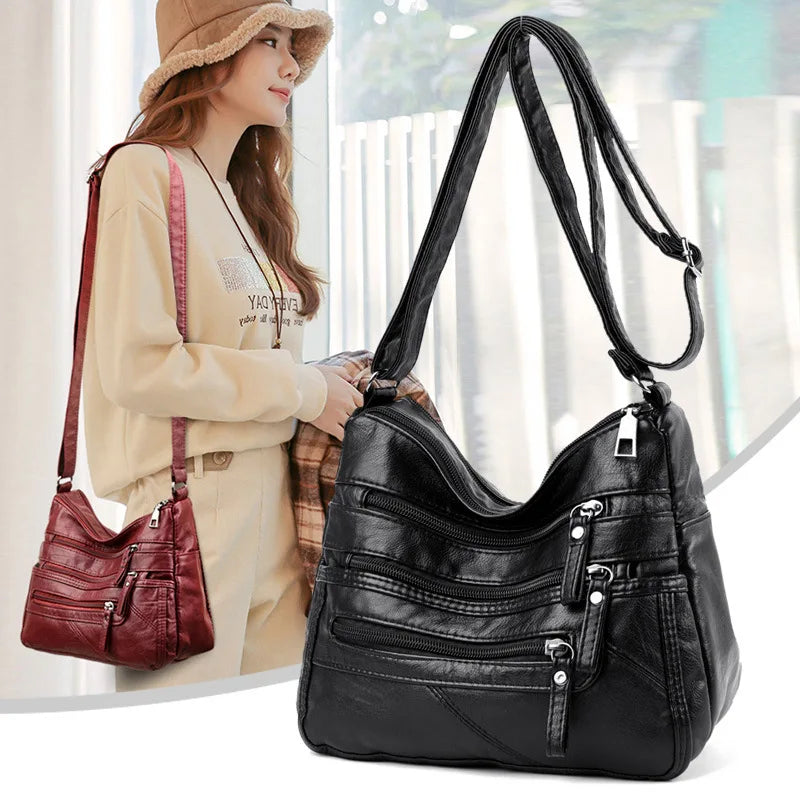 Printed Leather Messenger Bag Women's Shoulder Crossbody Bag