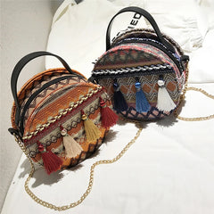 Bohemian Tassel Geometric Plaid Messenger Bag