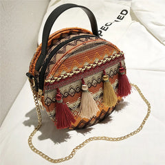 Bohemian Tassel Geometric Plaid Messenger Bag