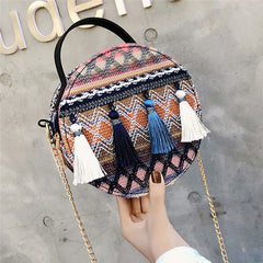 Bohemian Tassel Geometric Plaid Messenger Bag