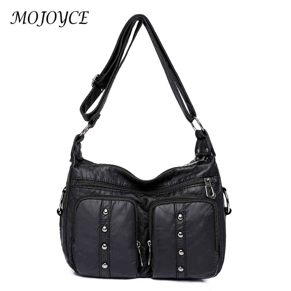Women Messenger Bag Soft Leather Tote Multi-pocket Adjustable Strap