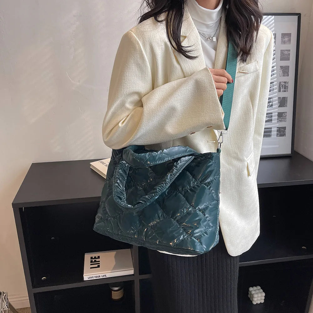 Quilted Winter Messenger Bag Zipper Large Tote