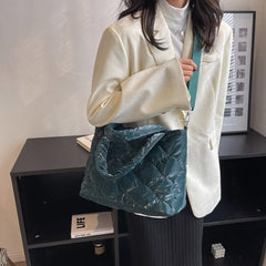 Winter Quilted Women Messenger Bag Nylon Top-handle Tote