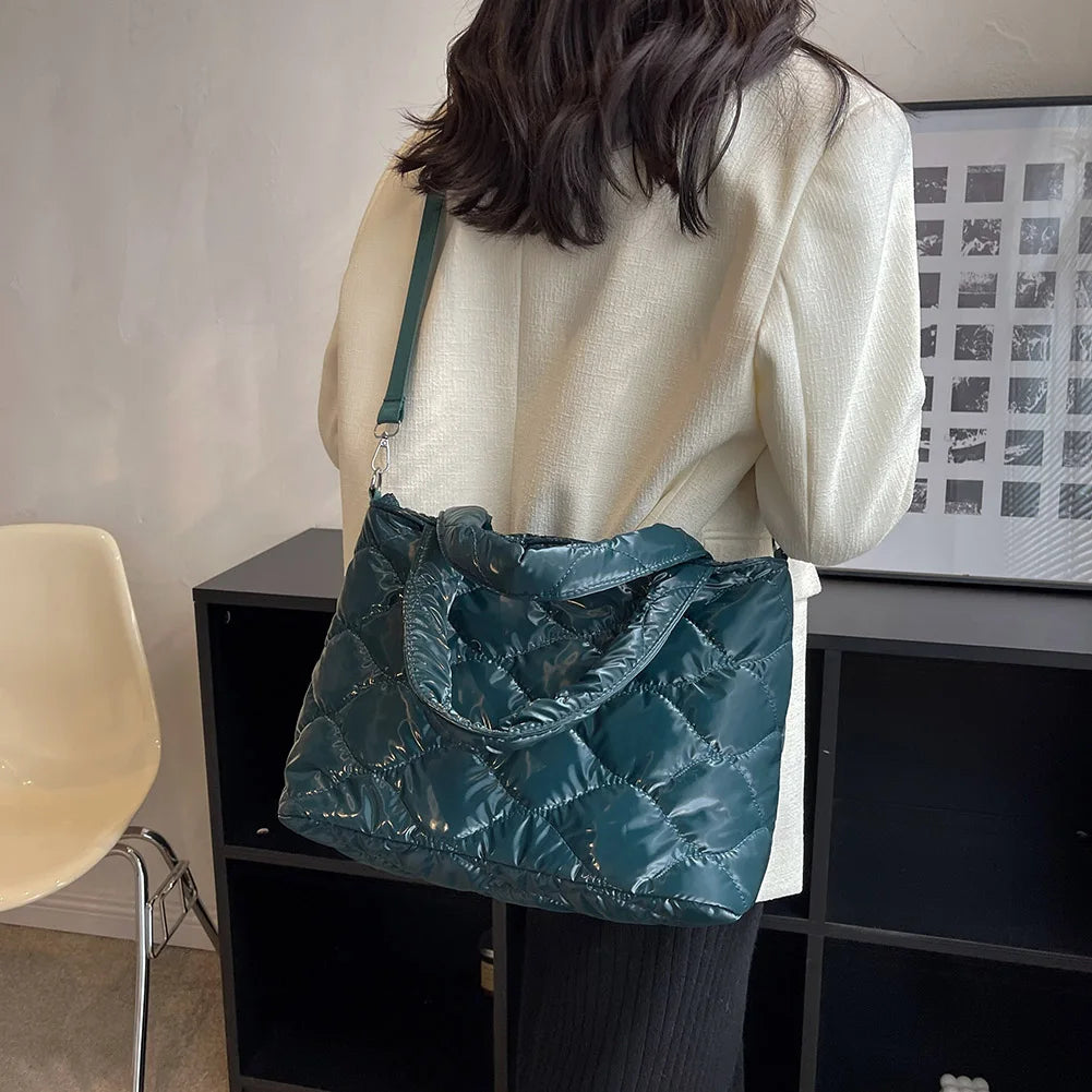 Quilted Nylon Messenger Bag for Women