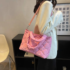 Winter Quilted Women Messenger Bag Nylon Top-handle Tote
