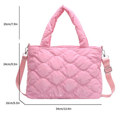 Winter Quilted Women Messenger Bag Nylon Top-handle Tote