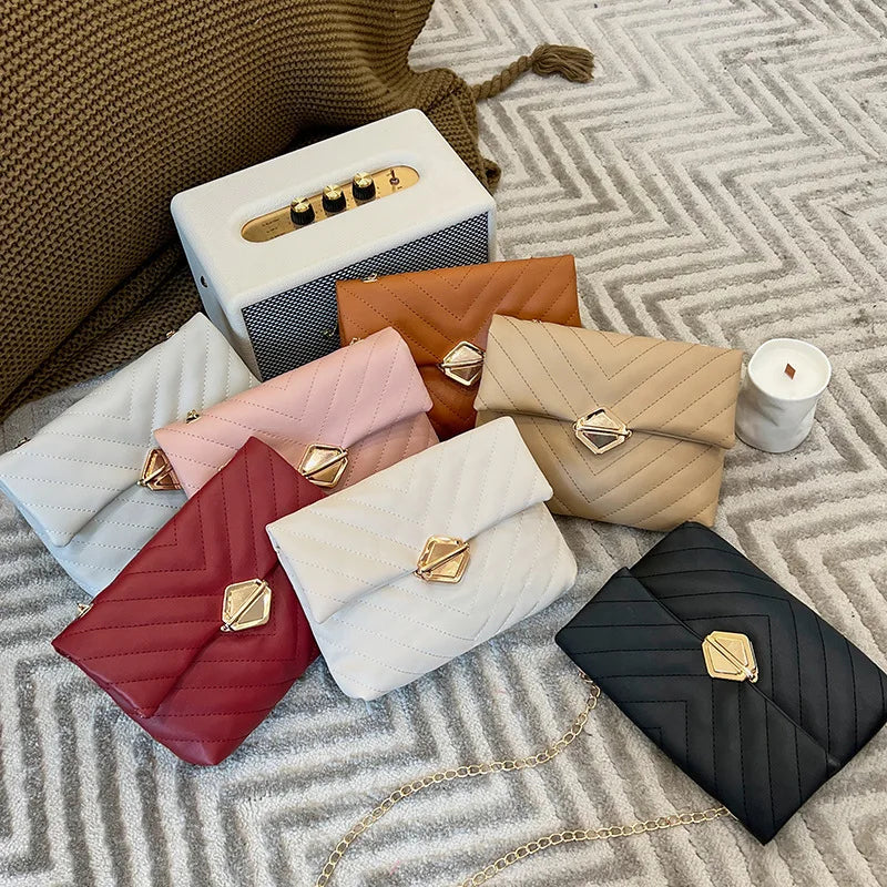 Women Messenger Bag Lingge Embroidery Shoulder Bag Chain Crossbody Bags