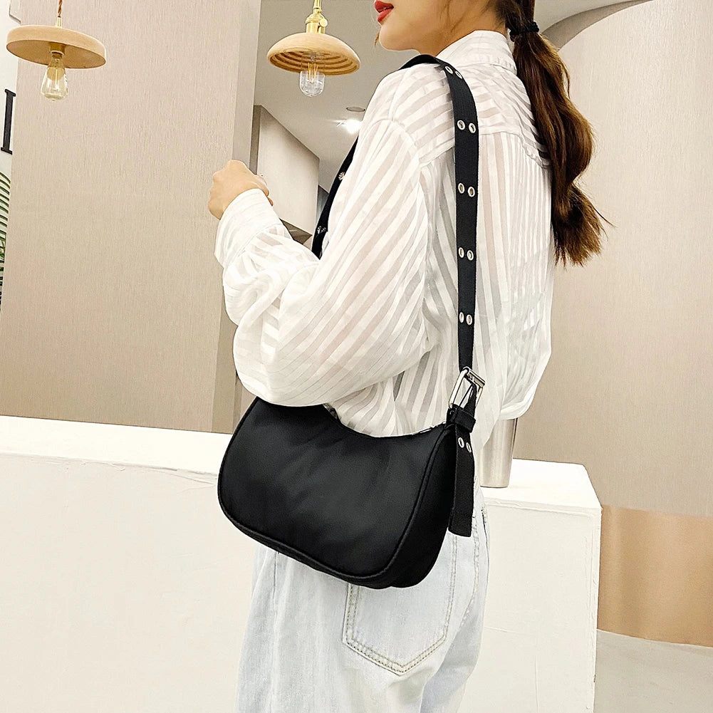 Nylon Crossbody Messenger Bag for Women with Wide Shoulder Strap