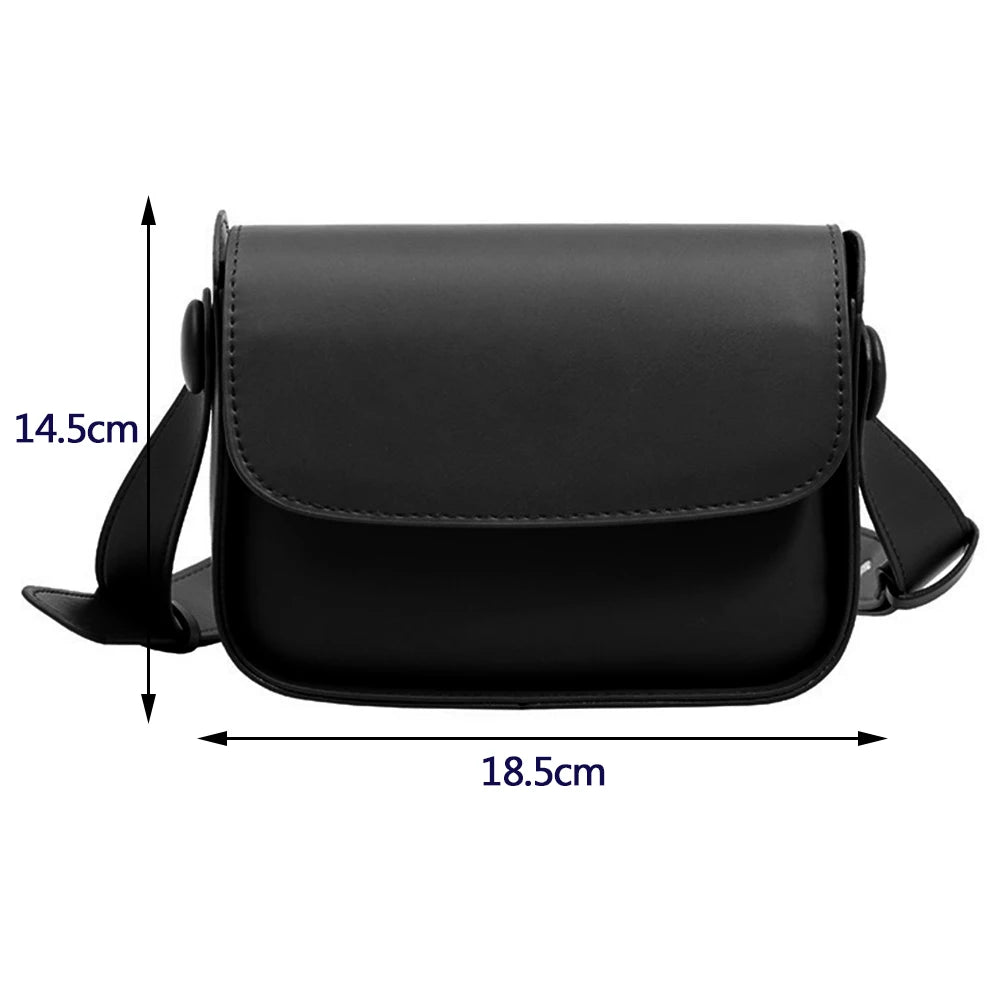 Women Small Square Leather Messenger Bag Shoulder Crossbody Solid Flap Daily Pur