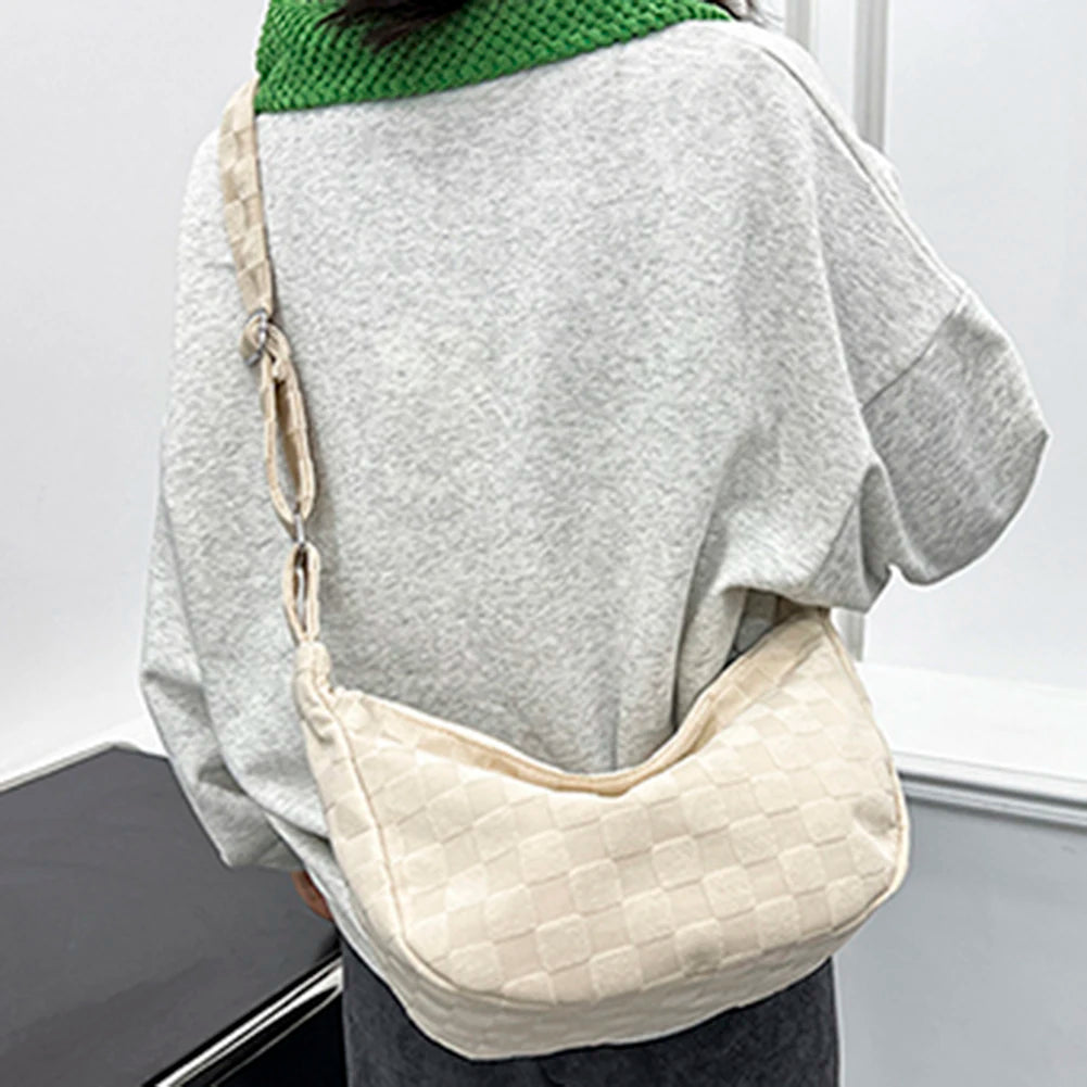 Plaid Crossbody Messenger Bag Large Capacity Soft Solid Handbag