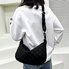 Plaid Crossbody Messenger Bag Large Capacity Soft Solid Handbag