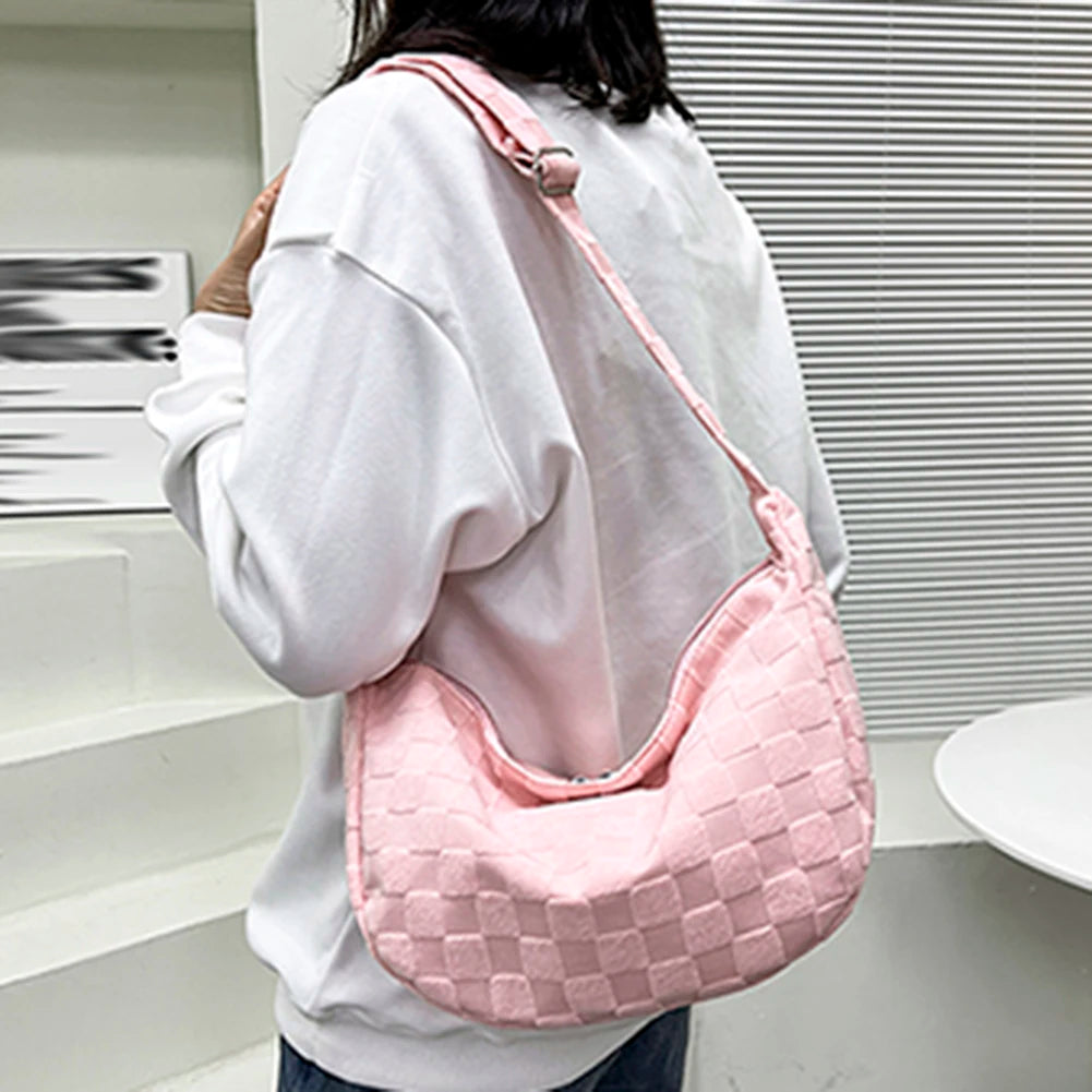 Plaid Crossbody Messenger Bag Large Capacity Soft Solid Handbag