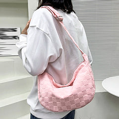 Plaid Crossbody Messenger Bag Large Capacity Soft Solid Handbag