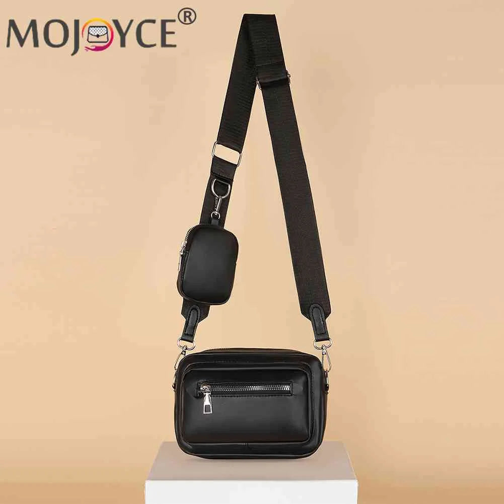 Women Messenger Handbag Leather Shoulder Tote Bag Zipper Square with Small Purse