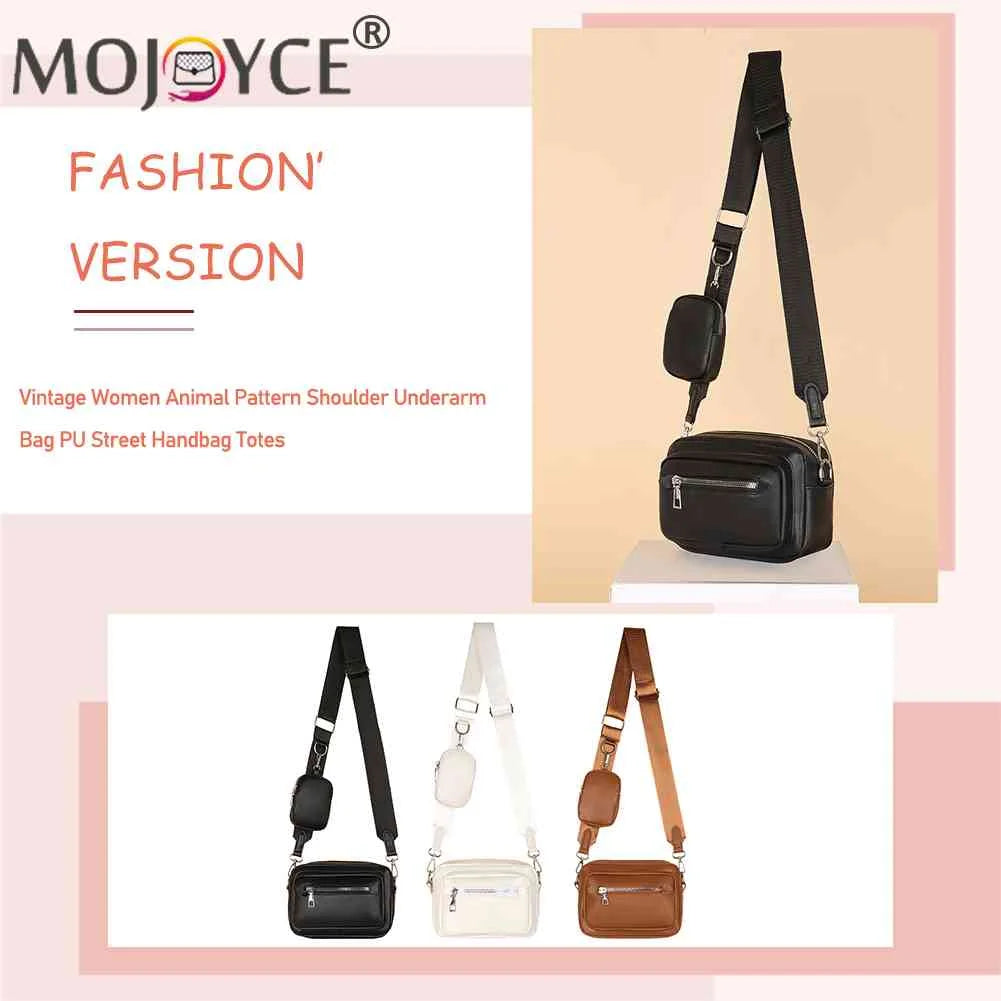 Women Messenger Handbag Leather Shoulder Tote Bag Zipper Square with Small Purse