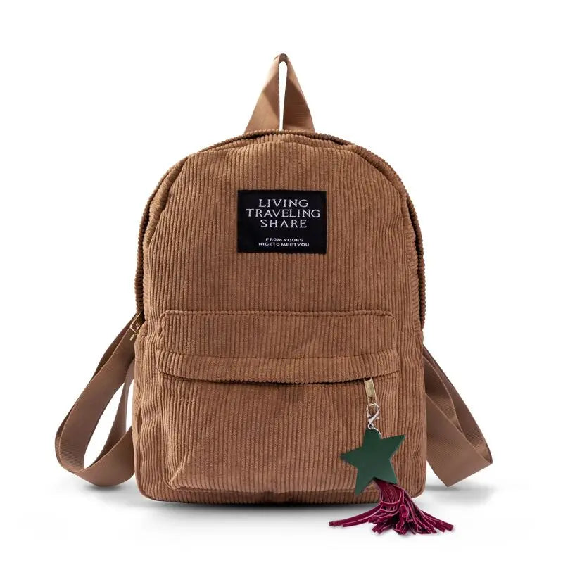 Women Mini Corduroy Backpack Soft Fabric Shoulder Bag