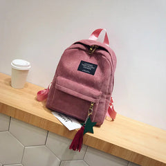 Women Corduroy Mini Backpack Soft Canvas Shoulder Bag