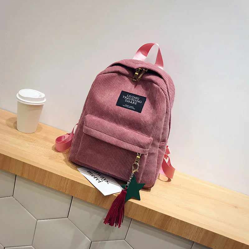 Women Mini Corduroy Backpack Soft Fabric Shoulder Bag