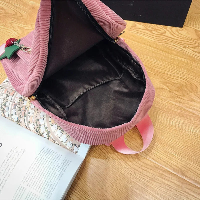 Women Corduroy Mini Backpack Soft Canvas Shoulder Bag