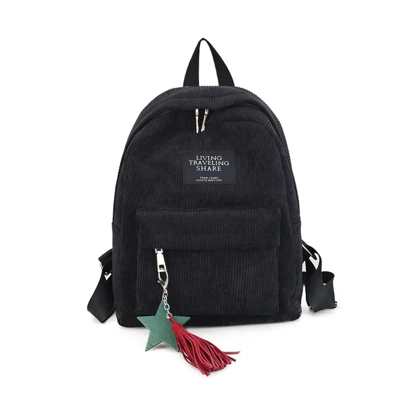 Women Corduroy Mini Backpack Soft Canvas Shoulder Bag