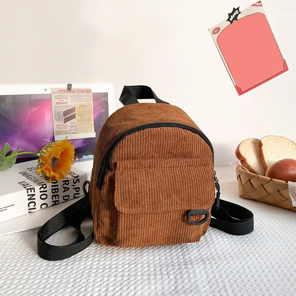 Mini Corduroy Backpack Preppy Style Girl Autumn Winter Small School Bag