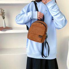 Mini Corduroy Backpack Preppy Style Girl Autumn Winter Small School Bag