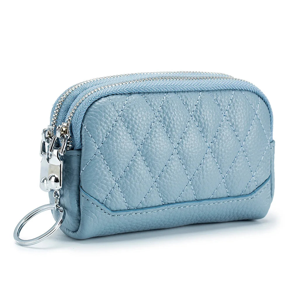 Women Leather Double Layer Zipper Wallets Organizer Purses