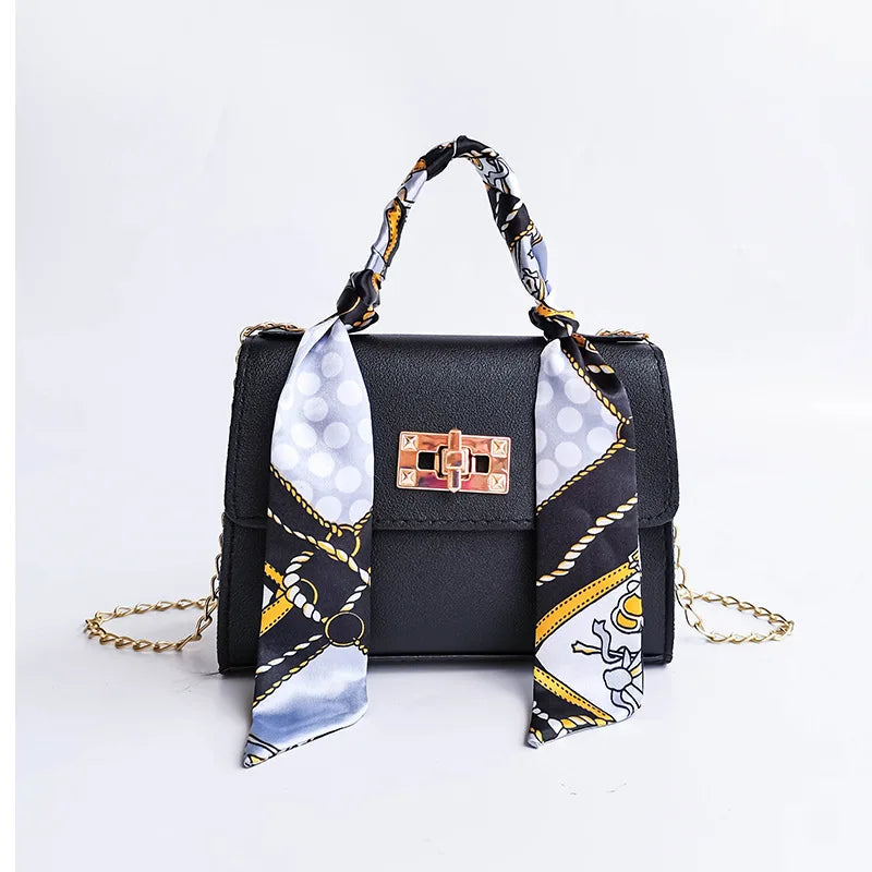 Women Small Square Shoulder Bag with Silk Scarf