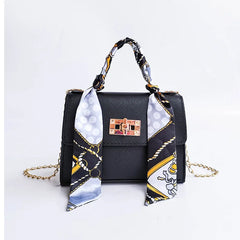 Women Small Square Shoulder Bag with Silk Scarf