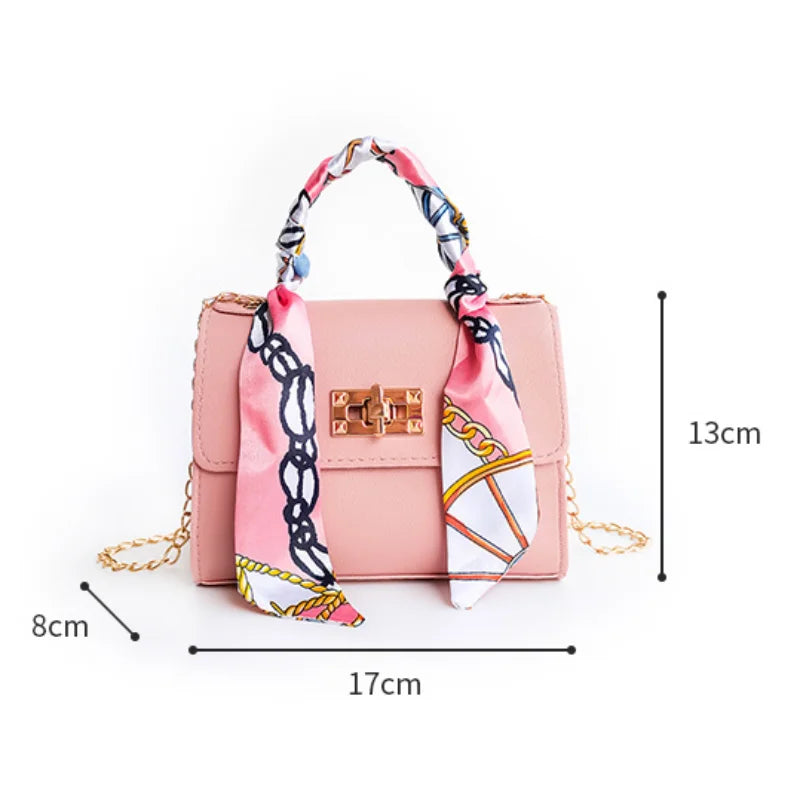 Women Small Square Shoulder Bag with Silk Scarf