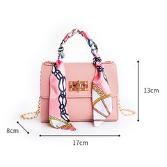 Women Small Square Shoulder Bag with Silk Scarf