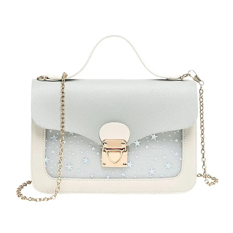 Women Small Square Pack Shoulder Bag Star Sequin Messenger Crossbody Bag Pink