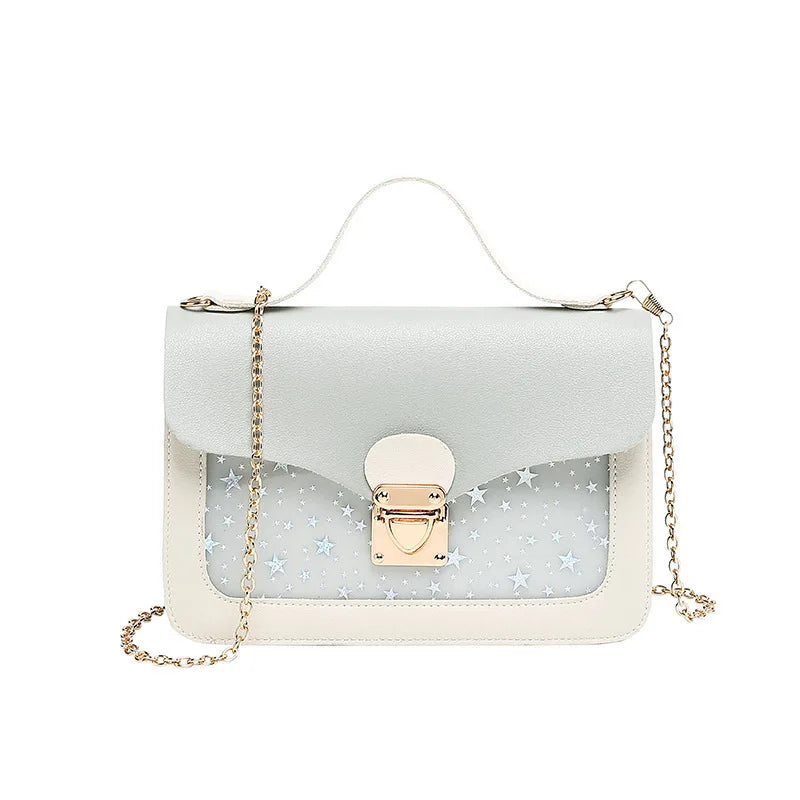 Small Square Pack Shoulder Bag Star Sequin Messenger Crossbody Clutch Pink