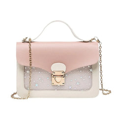 Women Small Square Pack Shoulder Bag Star Sequin Messenger Crossbody Bag Pink