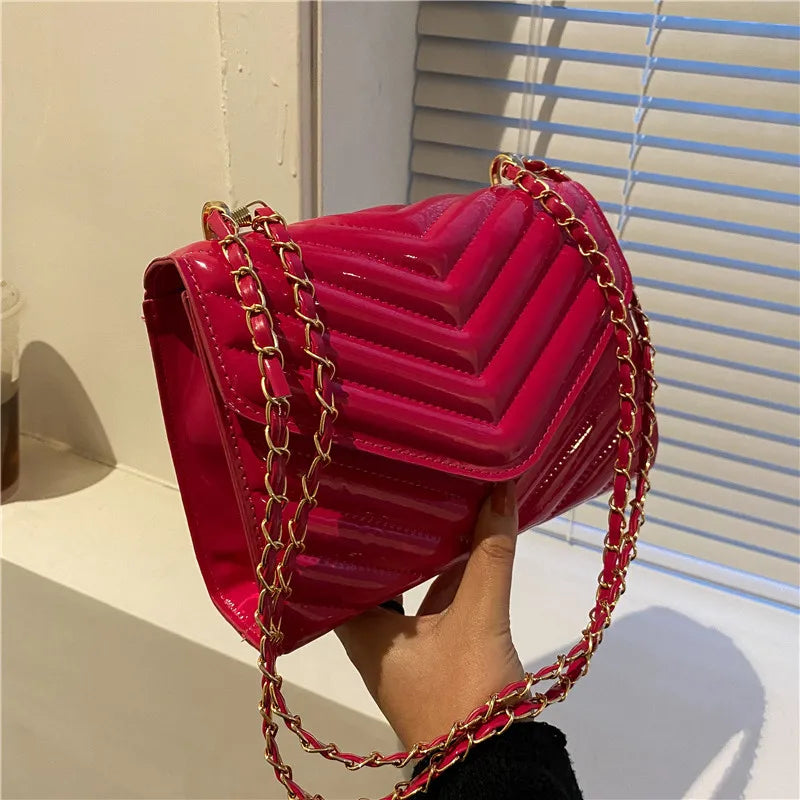 Women Fashion Solid Color Mini Chain Clutch Bag