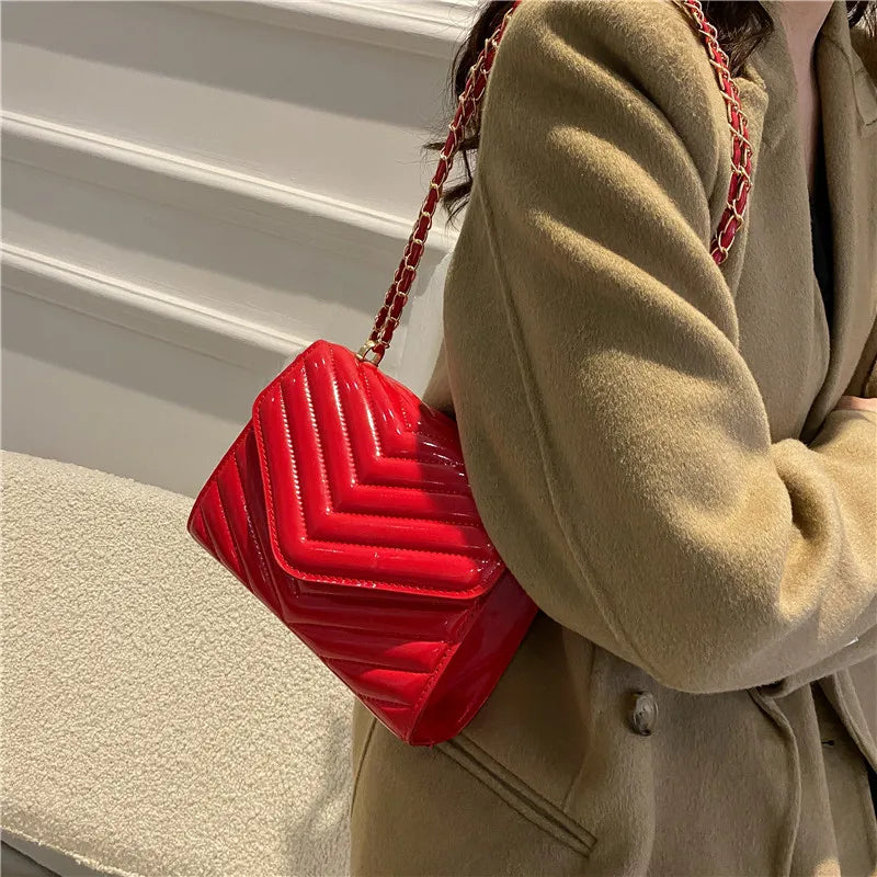 Women Fashion Solid Color Mini Chain Clutch Bag