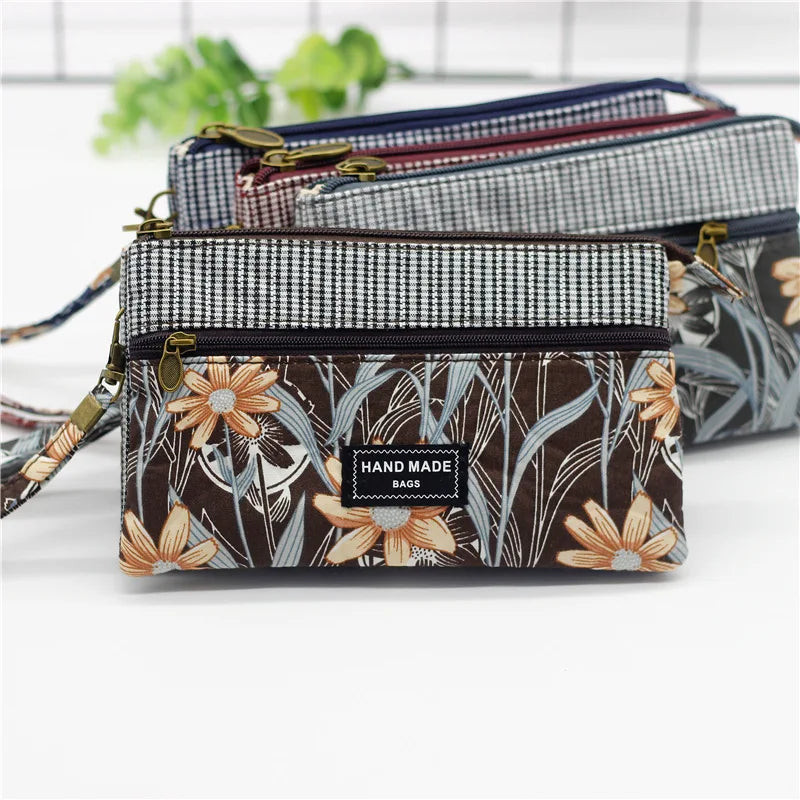 Women Purse Cloth Long Wallet Multi-Layer Clutch Flower Handbag