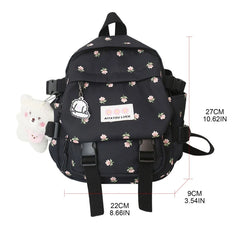 Women Nylon School Backpack with Pendant Pin