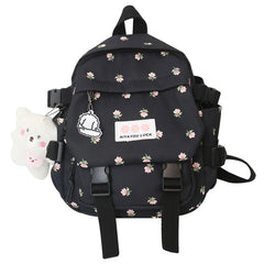Women Nylon School Backpack with Pendant Pin