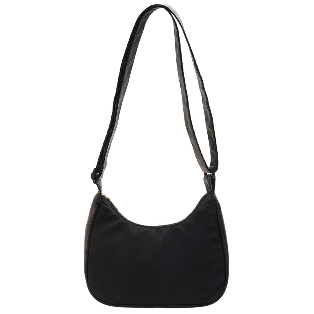 Women Nylon Small Shoulder Bag Lady Zipper Crescent Handbag