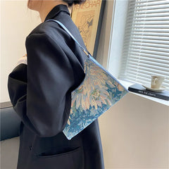 Women Oil Painting Printed Shoulder Underarm Bag Ladies Small Purse Handbags