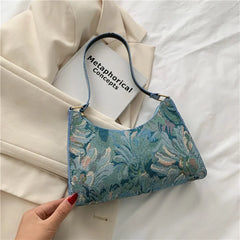 Women Oil Painting Printed Shoulder Underarm Bag Ladies Small Purse Handbags