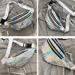 Women Laser Sports Waist Bag Geometric Fanny Pack Chest Phone Pouch Belt Bag