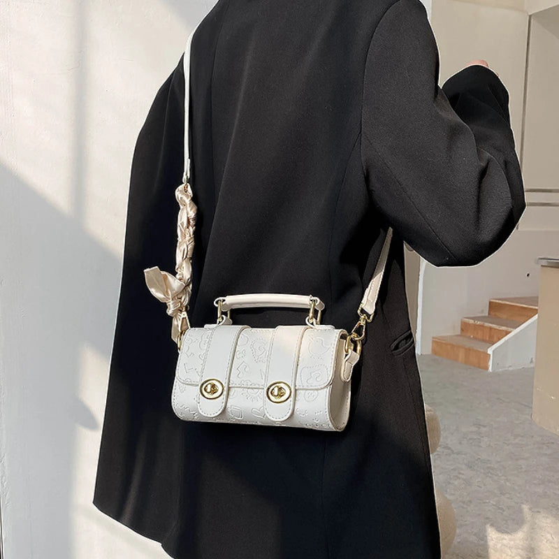 Embossed Silk Scarf Shoulder Bucket Bag Diagonal Bag